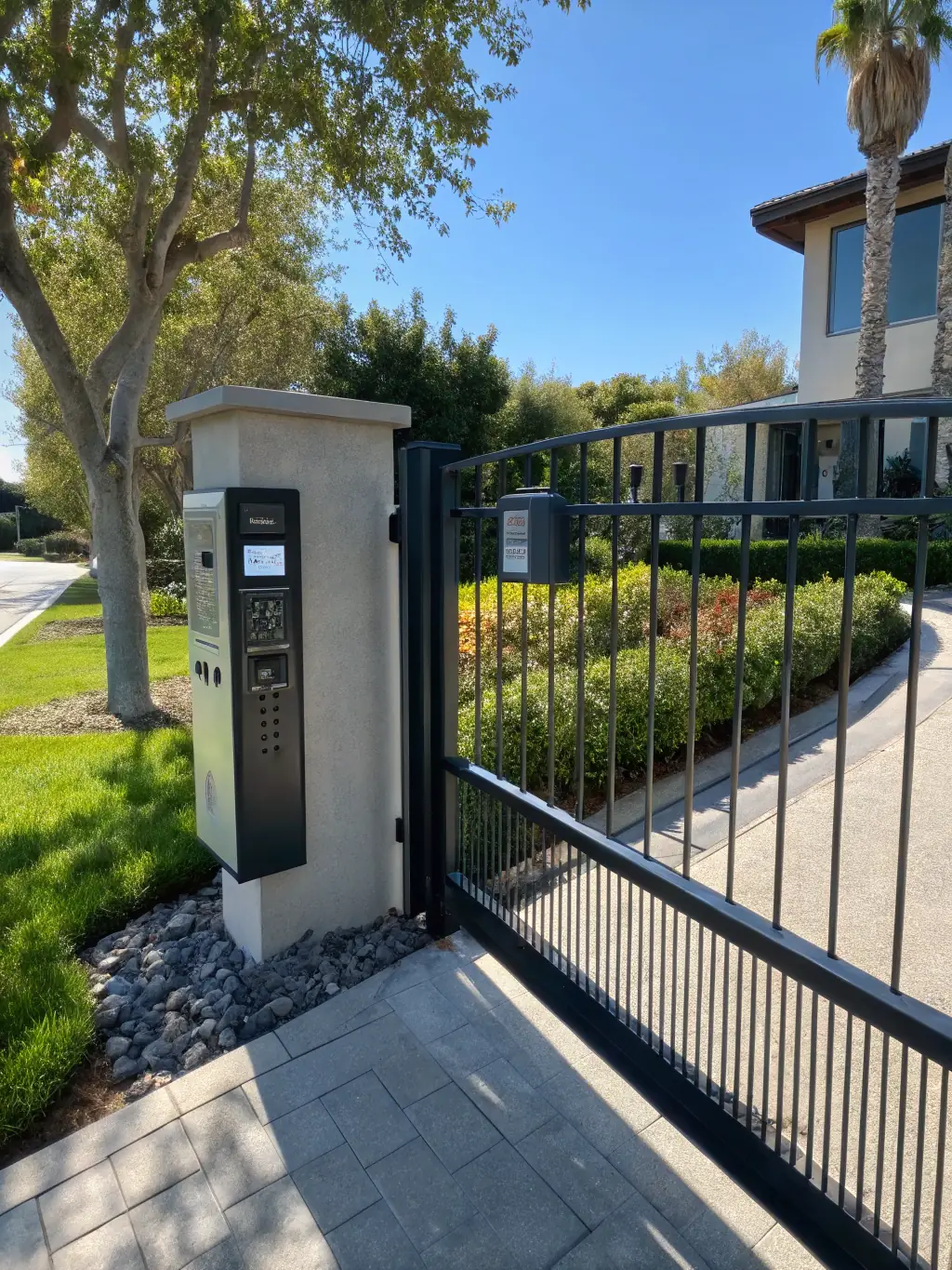 A newly installed automated gate at the entrance of a property, showcasing the convenience and security it provides.